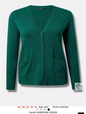 Torrid Emerald Green V-Neck Button Front Cardigan Size 2